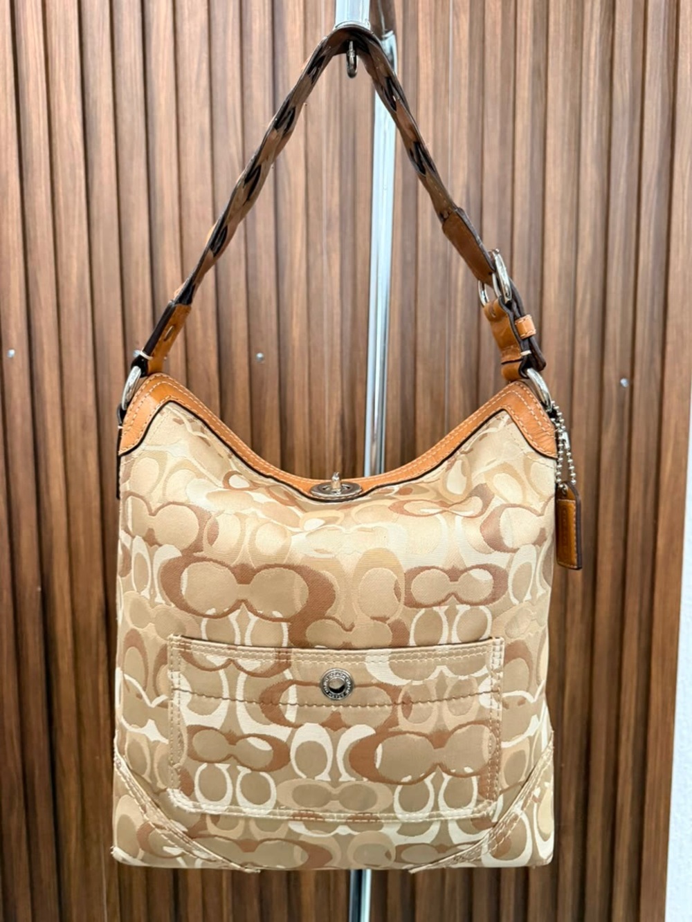 Vintage Coach Chelsea Optic Signature Tan Brown Canvas Leather Hobo Bag #10991